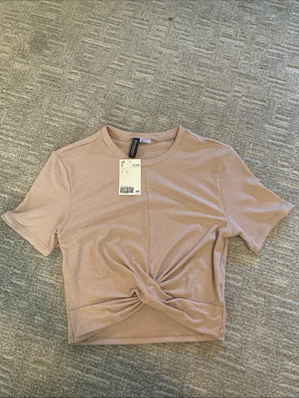 H&M Ribbed Twist-Front Crop Top - Blush Pink